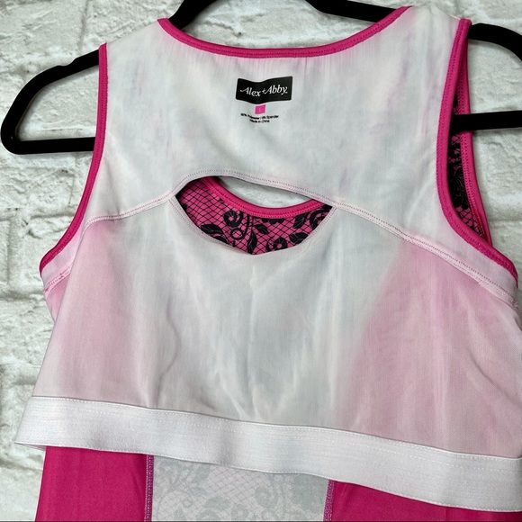 Alex + Abby Racerback Athletic Tank Top Women’s L Built-In Shelf Bra Pink Black - Picture 6 of 8